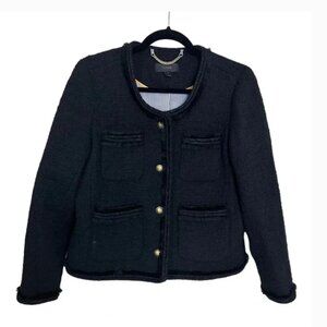 Vintage J.Crew Fringe Tweed Lady Jacket Black Bouclé | Size 6